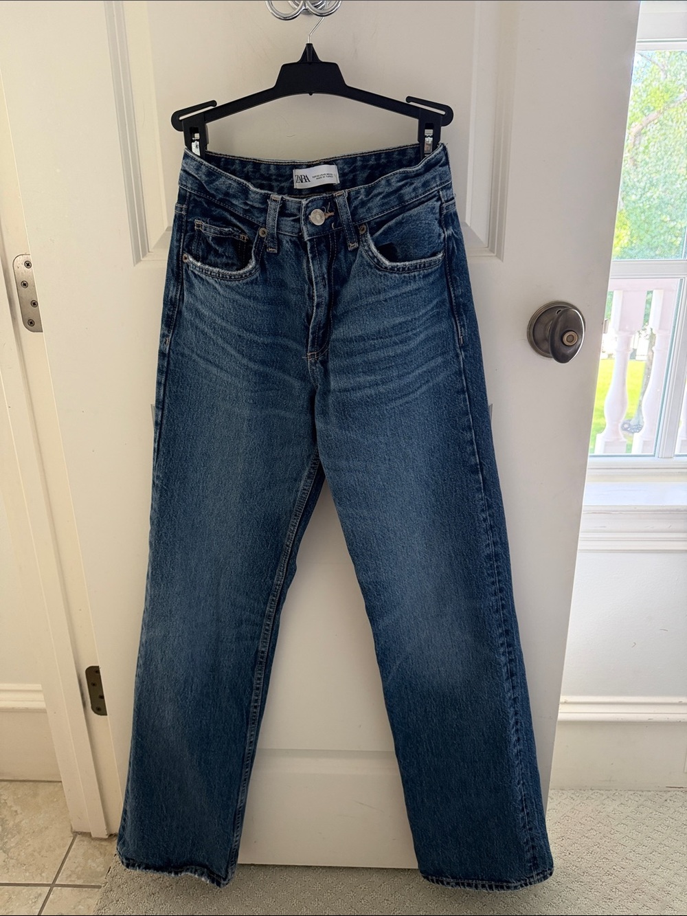 ZARA Mid-Rise Wide-Leg Women's Jeans - Dark Blue